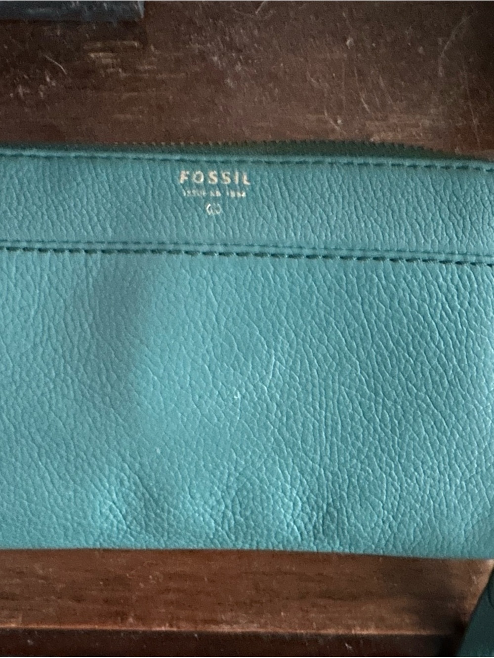 Fossil Teal Pebbled Leather Zip-Around Wallet